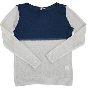 Women’s Mohair Wool Blend Sweater M Blue Gray Colorblock Cozy Soft Minimalist
